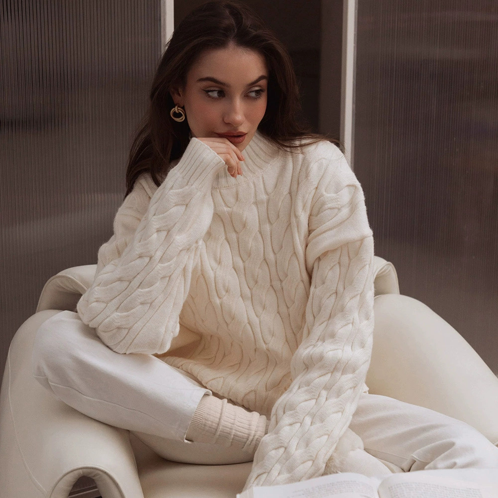 ZARA Women Loose Cable Knit Half High Neck Pullover Sweater Autumn Winter